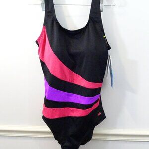 Aquabelle Swimsuit for all Black Stripes One Piece Women's Size 20 New Purple
